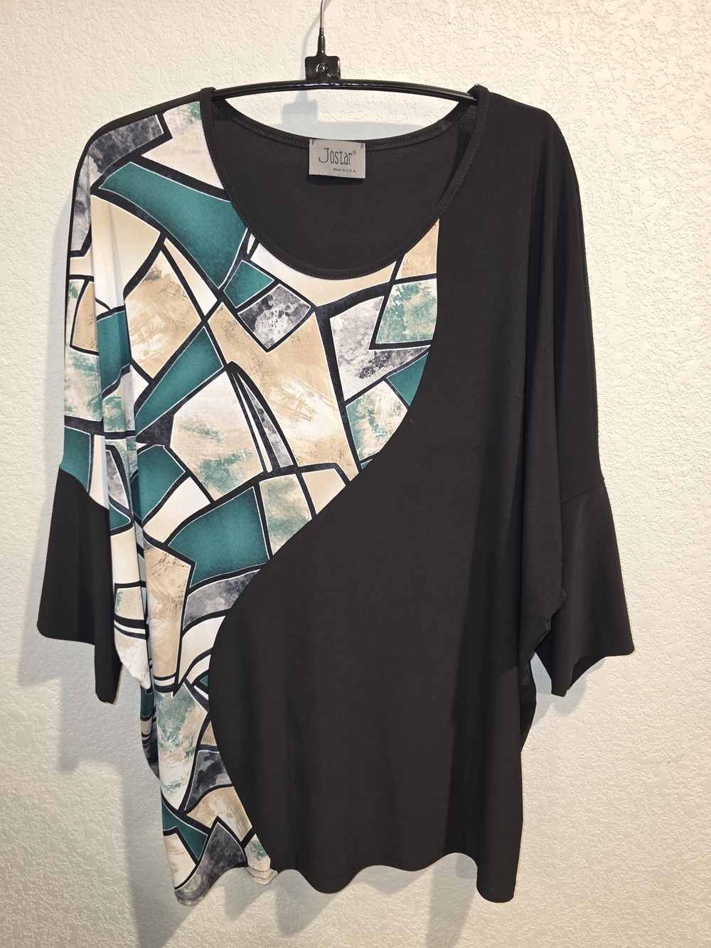 Jostar Stained Glass Geometric Print Bell Sleeve Tunic Top - Size Large